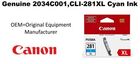 Canon 2034C001 Cyan Genuine Ink Cartridge (CLI-281XL)