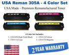 305A,X Series 4-Color Set Premium USA Made Remanufactured HP toner CE410X,CE411A,CE412A,CE413A