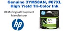 3YM58AN, #67XL Genuine High Yield Tri-Color HP Ink