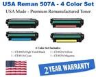 507A Series 4-Color Set Premium USA Made Remanufactured HP toner CE400A,CE401A,CE402A,CE403A