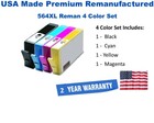 4-Pack 564XL Premium USA Made Remanufactured Ink CB323WN,CB324WN,CB325WN,CN684WN