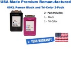 60XL Combo Pack Black and Tri-Color Ink Premium USA Made Remanufactured CC641WN,CC644WN