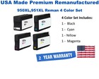 4-Pack 950XL,951XL Premium USA Made Remanufactured Ink CN045AN,CN046AN,CN047AN,CN048AN