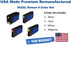 4-Pack 952XL Premium USA Made Remanufactured Ink F6U19AN,L0S61AN,L0S64AN,L0S67AN