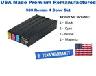 4-Pack 980 Premium USA Made Remanufactured Ink D8J10A,D8J07A,D8J08A,D8J09A
