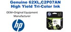 62XL,C2P07AN Genuine High Yield Tri-Color HP Ink