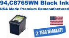 94,C8765WN Black Premium USA Made Remanufactured ink