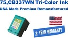 75,CB337WN Tri-Color Premium USA Made Remanufactured ink