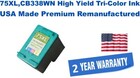 75XL,CB338WN High Yield Tri-Color Premium USA Made Remanufactured ink