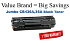 CB436A,36A Jumbo Black Compatible Value Brand HP Jumbo Toner 50% Higher Yield