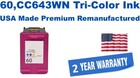 60,CC643WN Tri-Color Premium USA Made Remanufactured ink