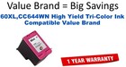 60XL,CC644WN High Yield Tri-Color Compatible Value Brand ink