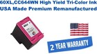60XL,CC644WN High Yield Tri-Color Premium USA Made Remanufactured ink