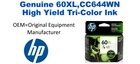 60XL,CC644WN Genuine High Yield Tri-Color HP Ink