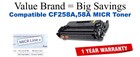 CF258A,58A MICR Compatible Value Brand toner