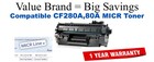 CF280A,80A MICR Compatible Value Brand toner