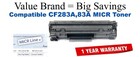 CF283A,83A MICR Compatible Value Brand toner