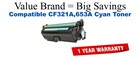 CF321A,653A Cyan Compatible Value Brand toner