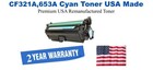 CF321A,653A Cyan Premium USA Remanufactured Brand Toner