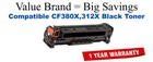 CF380X,312X High Yield Black Compatible Value Brand toner