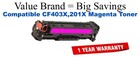 CF403X,201X High Yield Magenta Compatible Value Brand toner