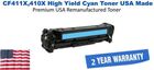 CF411X,410X High Yield Cyan Premium USA Remanufactured Brand Toner