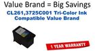 CL261,3725C001 Tri-Color Compatible Value Brand ink