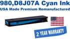 980,D8J07A Cyan Premium USA Made Remanufactured ink