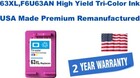 63XL,F6U63AN High Yield Tri-Color Premium USA Made Remanufactured ink