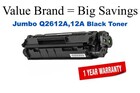 Q2612A,12A Jumbo Black Compatible Value Brand HP Jumbo Toner 50% Higher Yield