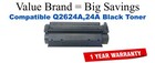 Q2624A,24A Black Compatible Value Brand toner