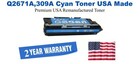 Q2671A,309A Cyan Premium USA Remanufactured Brand Toner