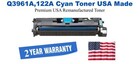 Q3961A,Q3971A,122A Cyan Premium USA Remanufactured Brand Toner