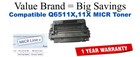 Q6511X,11X MICR Compatible Value Brand toner
