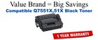 Q7551X,51X High Yield Black Compatible Value Brand toner