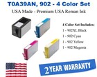 T0A39AN 4-Pack High Yield Black, Standard Yield Cyan,Magenta,Yellow Premium USA Made Remanufactured Ink T0A39AN,902XL