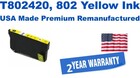 T802420, 802 Yellow Premium USA Made Remanufactured  ink