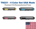 TN221 Color Set USA Made Remanufactured Brother toner TN221BK, TN221C, TN221M,TN221Y