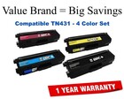 TN431 Color Set Compatible Value Brand replaces Brother TN431BK,TN431C,TN431M,TN431Y