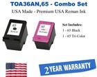 TOA36AN Black and Color Combo Premium USA Made Remanufactured HP Ink T0A36ANXL,65,65XL